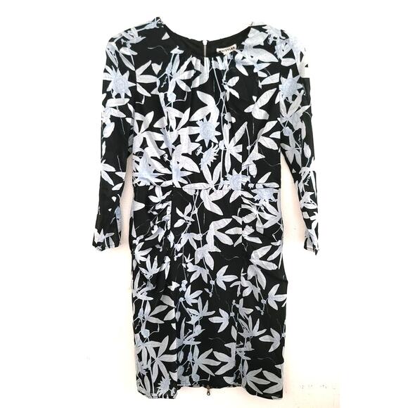 Whistles Silk Blend Bodycon Dress Botanical Floral Print Light / Navy Blue 8 - Picture 2 of 10